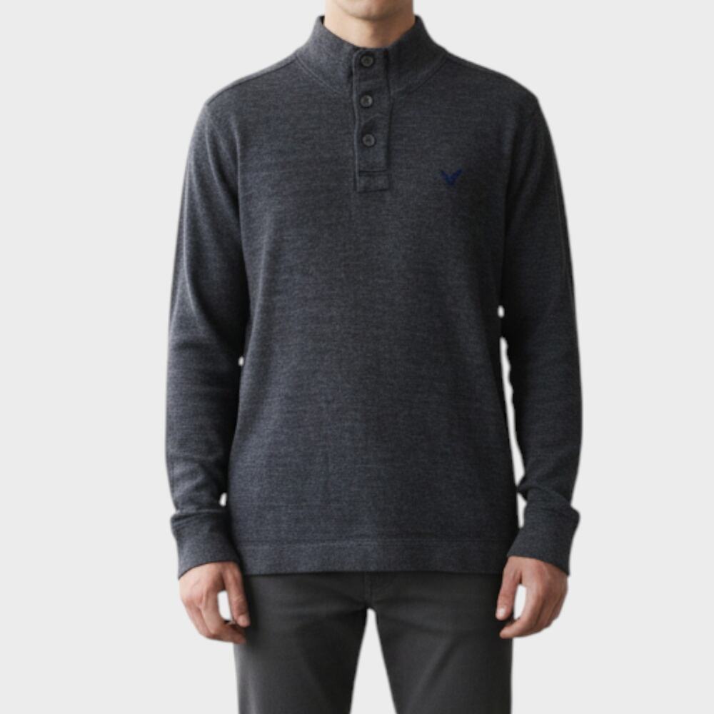 American Eagle Mens Small Mock Neck 1/4 Button Gray Sweater